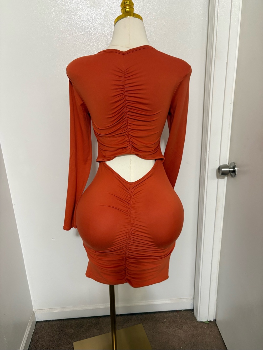 Heart Hips Rust Long Sleeve Ruched Cutout Bodycon Dress NWOT